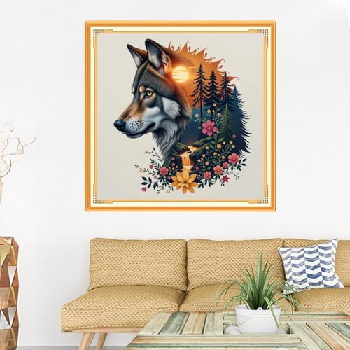 Image of Dooxvey Counted Cross Stitch Kits for Adults 11CT Printed Cross-Stitch Patterns Cross Stitching Embroidery Kit Stamped or Counted Needlepoint Kits-Abstract Wolf 18x18 inch