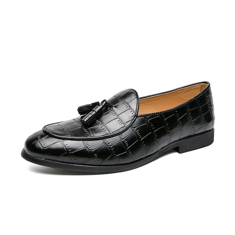 Santimon Men's Tassels Loafers Crocodile Pattern Leather Slip-On Wedding Dress Tuxedo Suit Shoes - Main Image