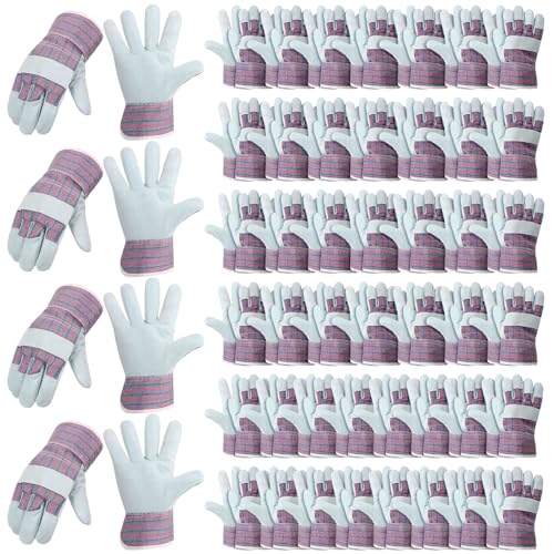 Jiuguva 48 Pairs of Work Gloves Leather and Cotton Bulk Gardening Gloves for Men Women Padded Heavy...