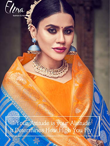 Elina fashion Women's Ready to Wear Banarasi Art Silk One Minute Pre Pleated Indian Saree With Unstiched Blouse3