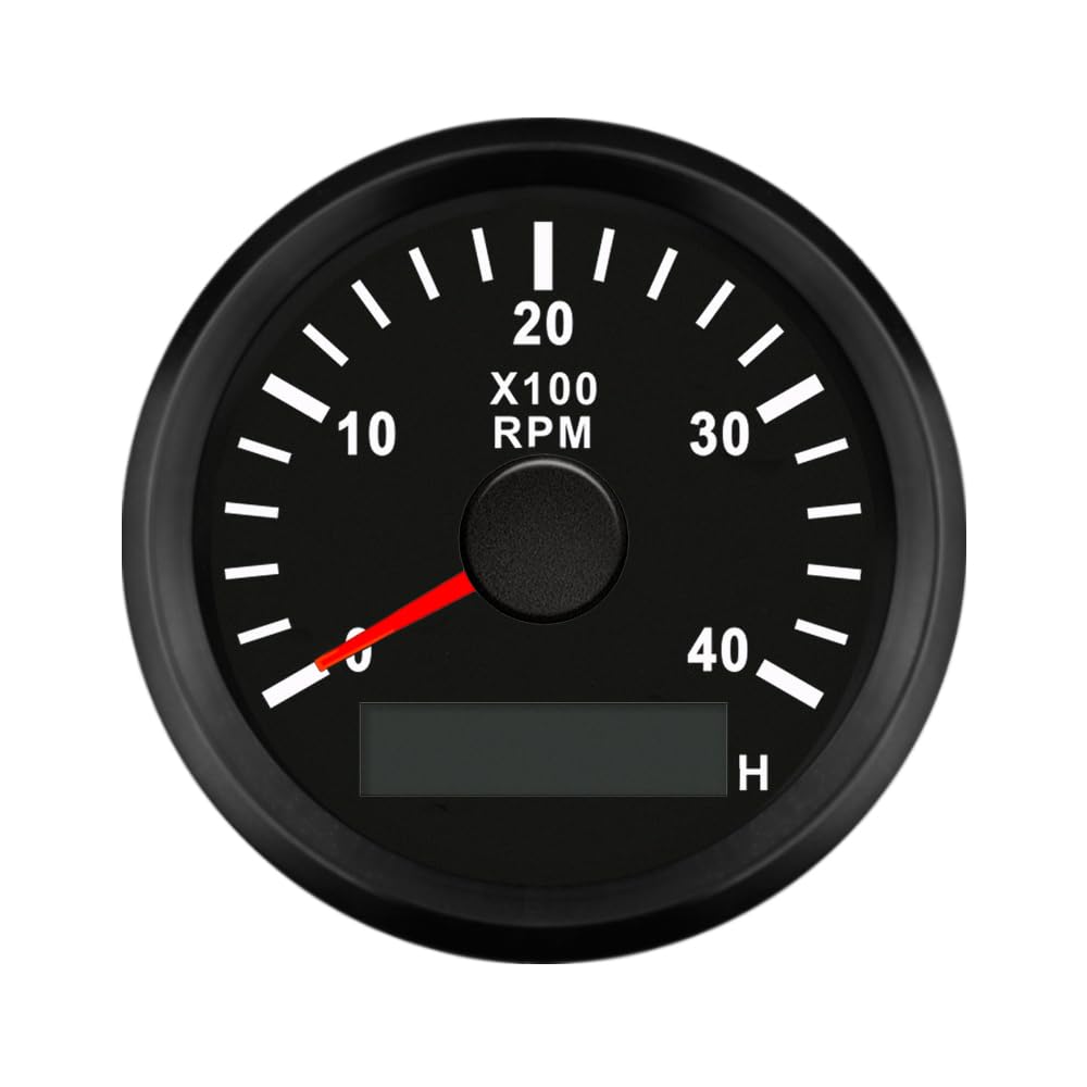 ELING Tacómetro de 52 mm medidor de calibre de 4000 RPM con retroiluminación roja con contador de horas para buques tractores