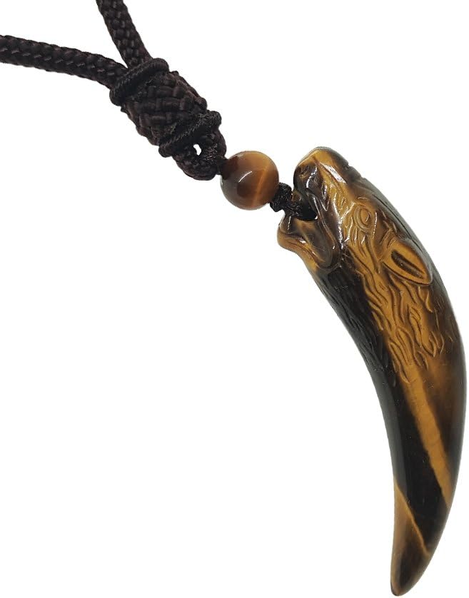 Wolf Tooth Necklace for Men, Mens Necklace Obsidian Pendant Amulet Teeth Necklace Natural Gemstone Crystal Jewelry Black Obsidian Claw Charms