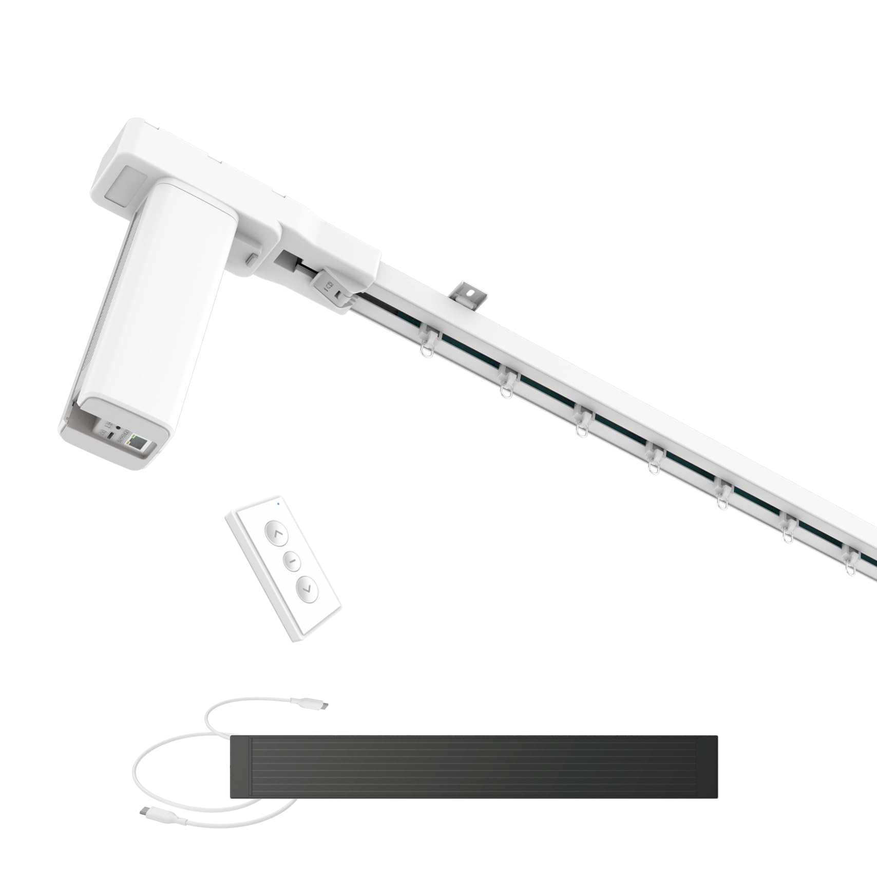 Motorized Curtain Track, Smart Track Kit for Curtains with Solar Panel Power and Optional Wall Plug, Length 5 Meters