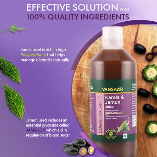 Image of VANSAAR Diab Balance Juice + Karela Jamun Juice (Combo) 1L Each L Complete Diabetes Care L Blood Sugar Control L Suitable For Diabetic & Prediabetic|No Added Sugar - 2.5 Kg