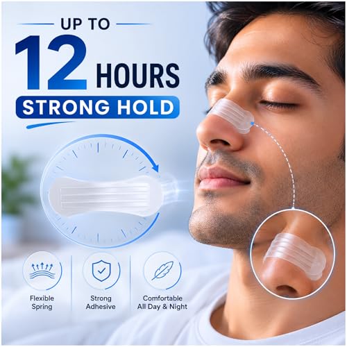 Image of Atovio BreatheX Nasal Strips - Extra Strength Snoring & Congestion Relief | Sweat-Proof, Hypoallergenic Adhesive | Opens Nasal Passages for Better Breathing, Sleep & Sports Performance | CDSCO Licensed (Transparent, Pack of 10)