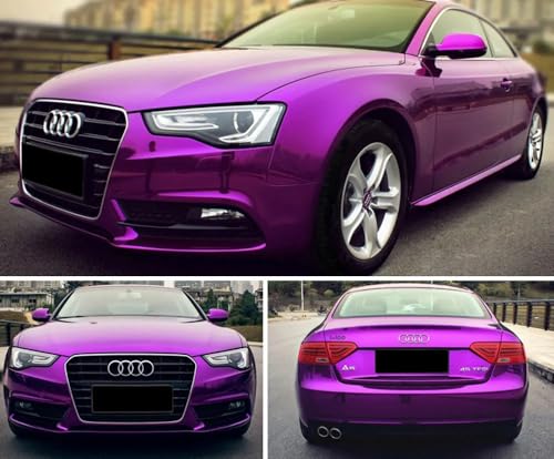 Image of LZLRUN 1FT x 5FT Chrome Mirror Vinyl Wrap Adhesive Car Sticker Decal Film (Purple, 1.64FT x 5FT)