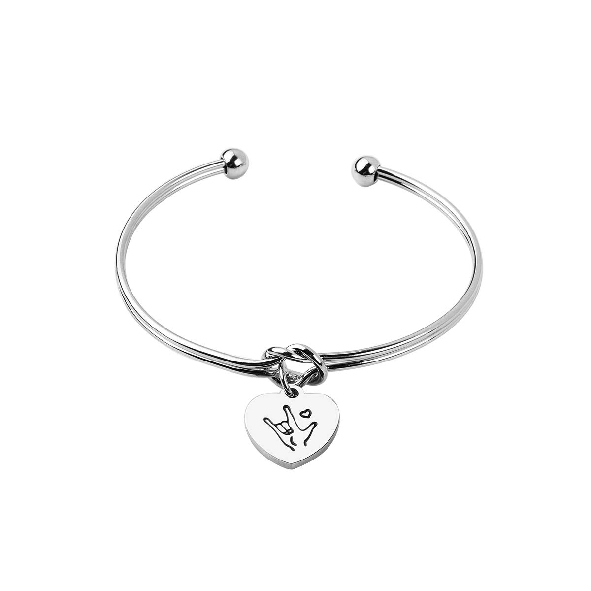 Sign Language I Love You ASL Tie The Knot Cuff Bangle Sign Language Jewelry ASL Bangle Bracelet Interpreter Gift for Interpreter,Teacher