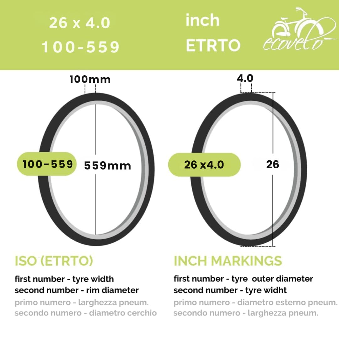 Ecovelò EBA26FBE 2 POKRYWKI 26 X 4.0 (100-559) + POKOJE Z V.A. OPY DO FAT ROWER GUMY MTB 26 X 4, Czarny