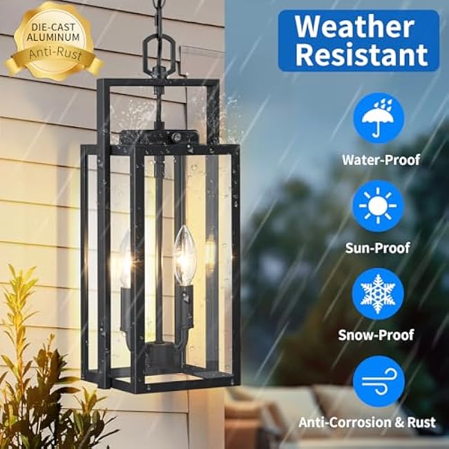 Large Modern Black Pendant Light 2-Light 17.75'' Chandelier Hanging Fixture