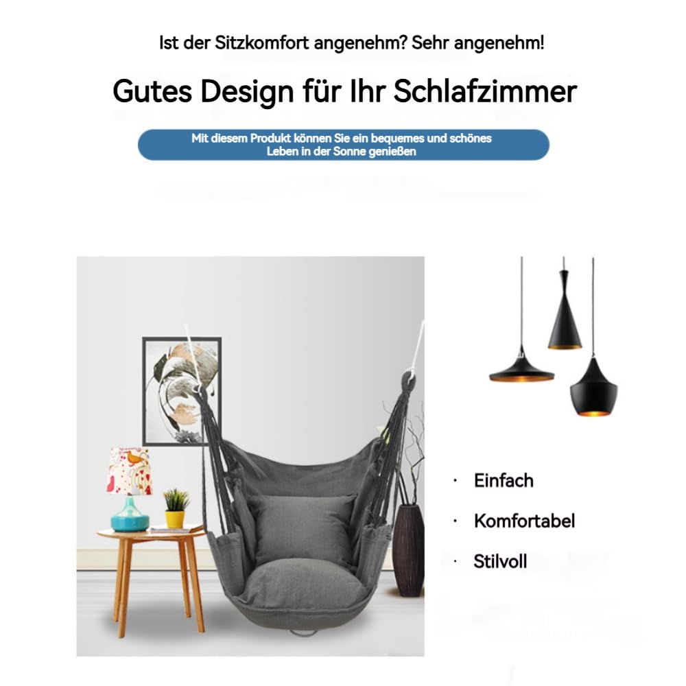 Fauteuil suspendu en coton durable pour jardin, balcon, chambre à coucher, intérieur et extérieur, avec coussin de siège, coussin et sac de rangement (blanc)