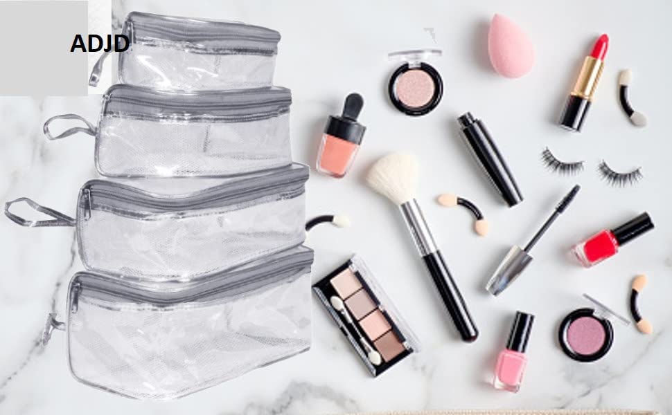ADJD Vanity Box Transparent Makeup Cosmetics Bag Set of 4 Travel Pouch Toiletry Kit Cosmetic Bag Transparent Travelling Bag Women(Grey) 2