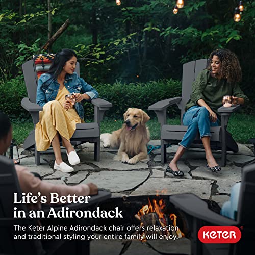Image of Keter Alpine Adirondack Resin Outdoor Furniture Patio Chairs with Cup Holder - Perfect for Beach, Pool, and Fire Pit Seating, Dark Grey