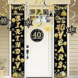 40. Geburtstag Deko, Schwarzes Gold Banner Alles Gute zum 40.Geburtstag mit Hängende Spiralen, Geschenke zum 40. Geburtstag für Männer und Frauen