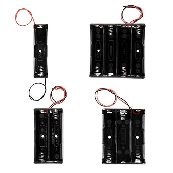 Auslese Robotics AR-AA-H4G A Battery Case Holder with Lead Wire Bundle, 4 Pcs DIY Battery Storage Cases 1 Slots, 2 Slots, 3 Slots, 4 Slots in Parallel Black Plastic Batteries Case with Adjustable Pin
