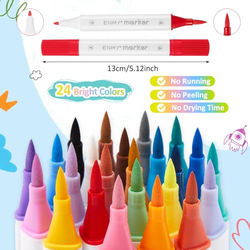 Tenare 24 Porzellanmalstifte mit Doppelspitze – 48 Brillante Farben, Pinsel- & Feine Spitze – Porzellanstifte zum Bemalen von Tassen, Glas, Keramik, Holz, Metall & DIY-Bastelprojekte