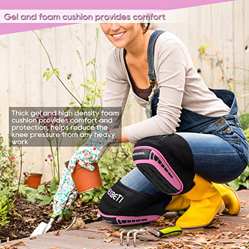 Rexbeti Pink Knee Pads For Work, Construction Knee Pads For Men Women, Heavy Duty Comfortable Anti-Slip Foam Gel Knee Pads For Gardening Flooring And Cleaning, Extra 4 Extension Straps #TOP6