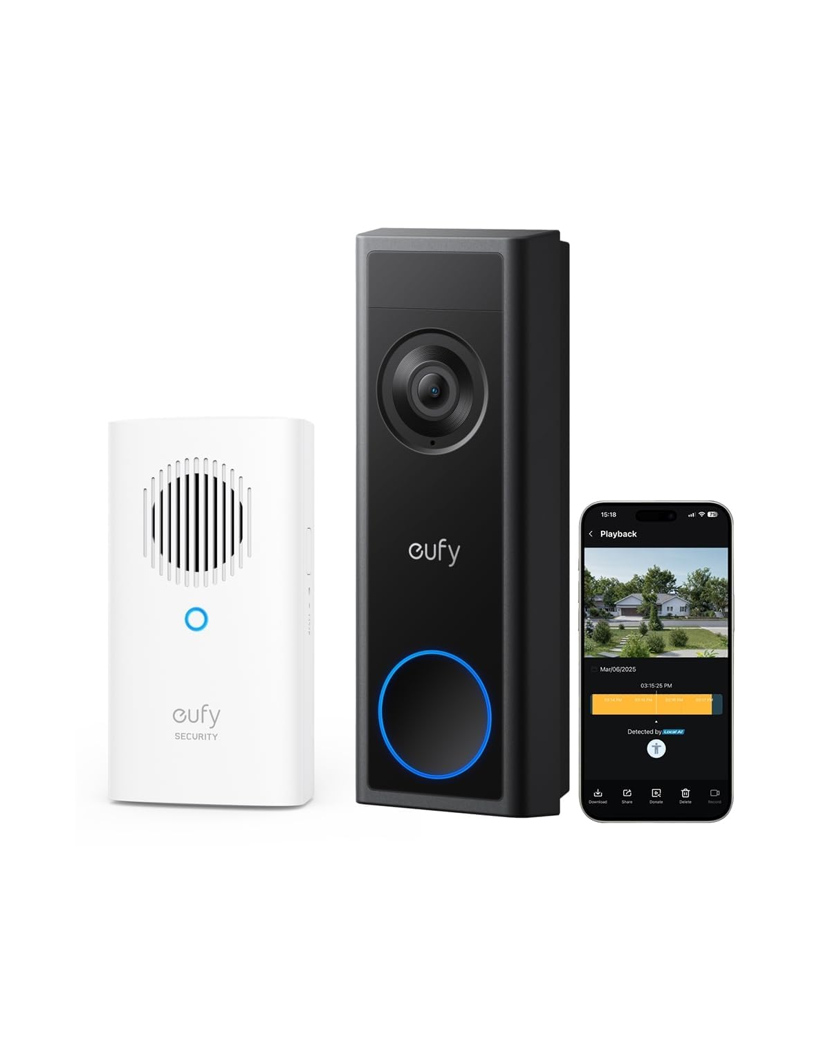 eufy Security Sonnette vidéo sans Fil C31 avec Carillon, 2K FHD, Deux Options d'alimentation, Appel vidéo en Direct, Installation Facile, Batterie à dégagement Rapide, Enregistrement 24h/24, 7j/7
