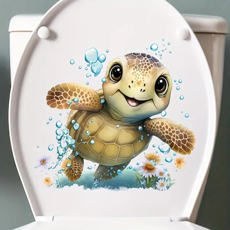 Christmas Sea Turtle Marine Toilet Cover Sticker Decals,Spring Flower Leaf Butterfly Waterproof Toilet Lid Tank Seat Decals Cistern Self-Adhesive Bathroom Wall Sticker