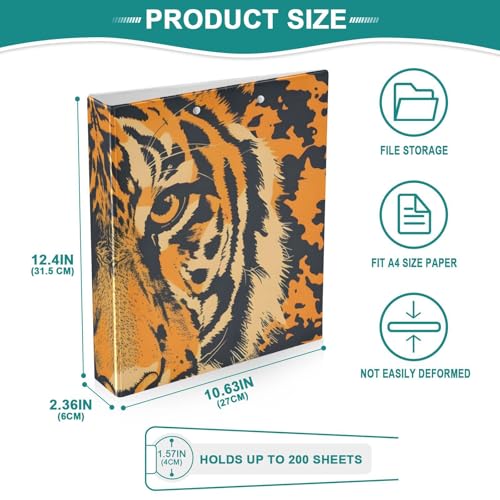 Image of 3 Ring Binder Tiger Orange Head 1.5 inch Binders Three Ring Binders with Clipboard Fit 8.5'' x 11'' Paper 3 Interior PVC Clear Pockets for Office Supplies