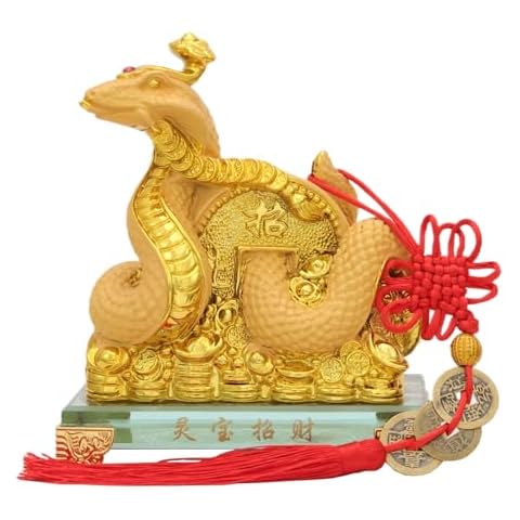 Bwinka 2025 Feng Shui Chinese Snake Zodiac Year Golden Resin Collectible Figurines Decoration for Luck & Wealth Perfect for Your Home or Office Cover