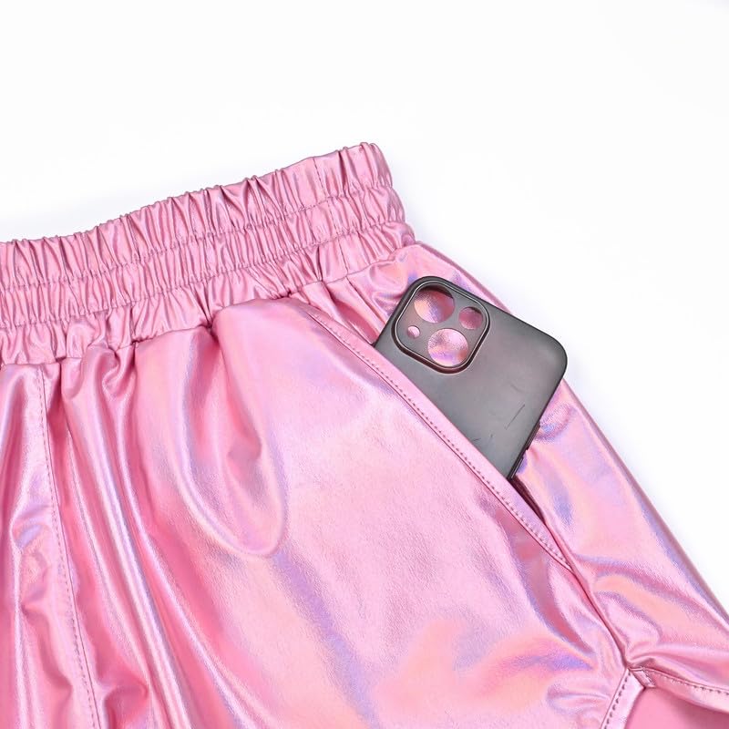 Image of Perfashion Women's Metallic Shiny Shorts Sparkly Hot Yoga Outfit