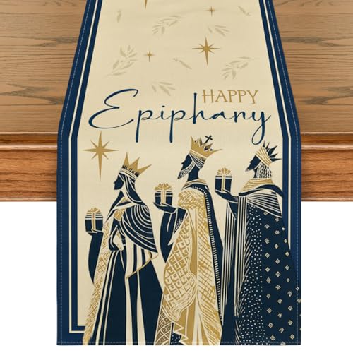 Artoid Mode Beige Three Kings Happy Epiphany Day Table Runner, Winter Holiday Kitchen Dining Table Decoration for Home Party 13x72 Inch