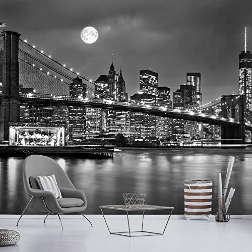 Runa Art Wallpaper 396 x 280 cm Brooklyn Bridge Night Non-Woven Decoration Print Wall Mural Living Room, Made in Germany - Image 2