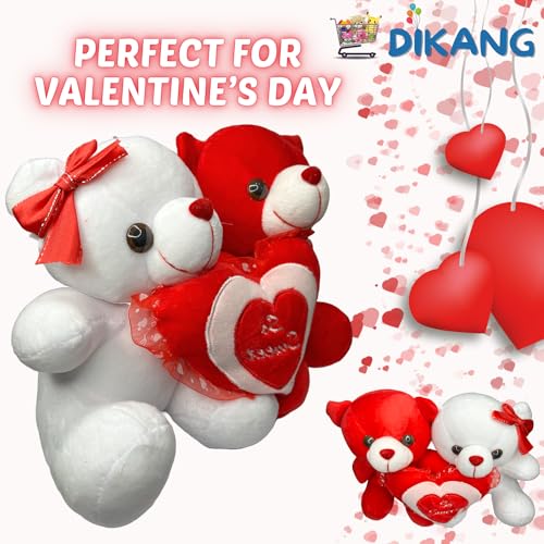 Image of DIKANG Red and White Teddy Bear with Heart for Valentine's Day Gift | Valentine Gift for Boyfriend /Girlfriend /Husband /Wife (25 CM, RED & White)