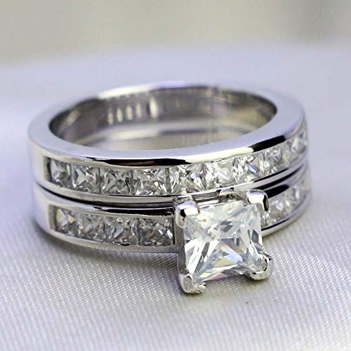 Bridal Sets Black Gold Plated Princess Cut 6mm Cz 2pcs Womens Wedding Band Ring Sets Engagement Ring3