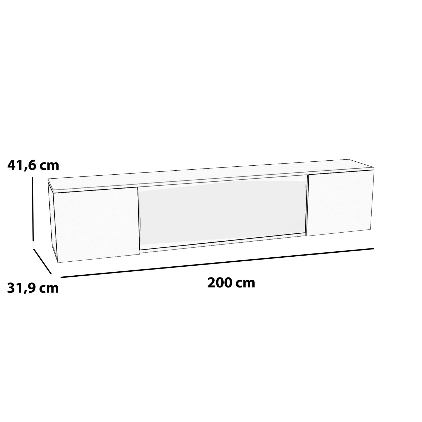 GF Core Fernsehwand mit Elektrokamin Inside 106 (Wohnwand mit Einbaukamin und Platz für Fernseher), 200x41.6x31.9 cm, inkl. elektrischer Kamin mit Heizung - Schwarz mit TV-Aussparung & Seitenfach