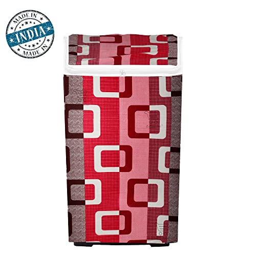 Image of Washing Machine Cover for Top Load 5kg to 7.5kg | Light Weight Dustproof Cover with Zip Enclosure | Geometric Fully Automatic Washer Protector for Indoor Outdoor Use | Size 23x23x35 Inch