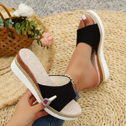 Women's Summer Slide Slippers Comfortable Mid Heel Sandals for Casual Beach Outings Fashionable Footwear with4