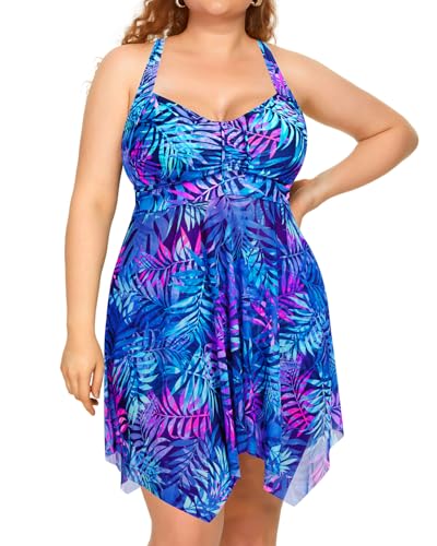 Image of Daci Plus Size Two Piece Swim Dress with Shorts for Women Mesh Swimsuits Flowy Bathing Suits