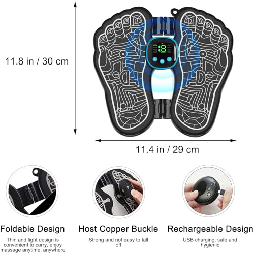 Folding Portable Electric Massage Mat,Reflexology Electronic Feet Massager for Pain and Circulation,EMS Foot Massager,ortable Leg Massage Machine with 8 Modes,USB Rechargeable - Image 4