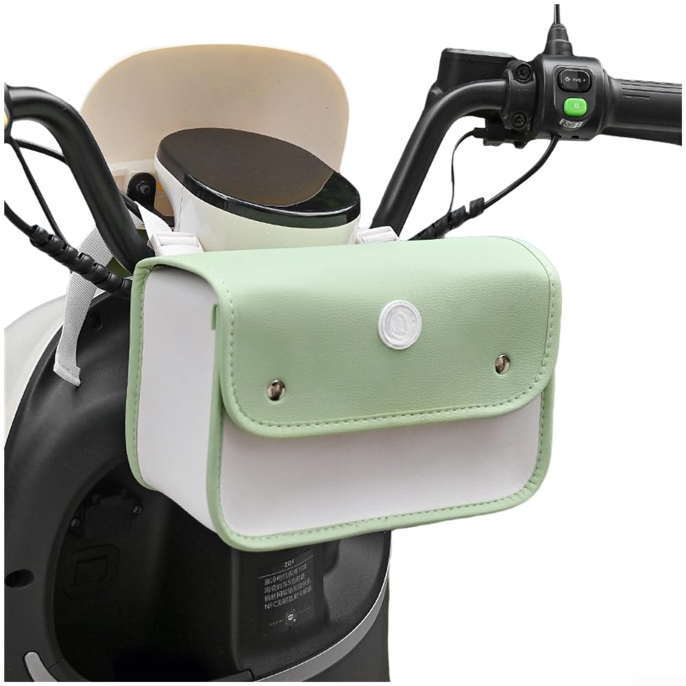 Honseadek Bicycle Handlebar Bag Waterproof Leather Pouch for Electric Bike E Scooter Large Capacity Storage Satchel Quick Release All Weather Cycling Accessory(Merchant logo DT1605 - Green)