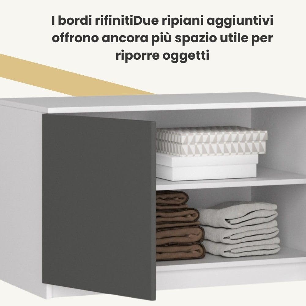 AKORD | Estensione dell'armadio | Aumenta la capacità dell'armadio | Armadio 2 Ripiani e 2 Ante | Robusto | Facile da montare | 51 x 90 x 55 cm | Bianco/Grigio grafite