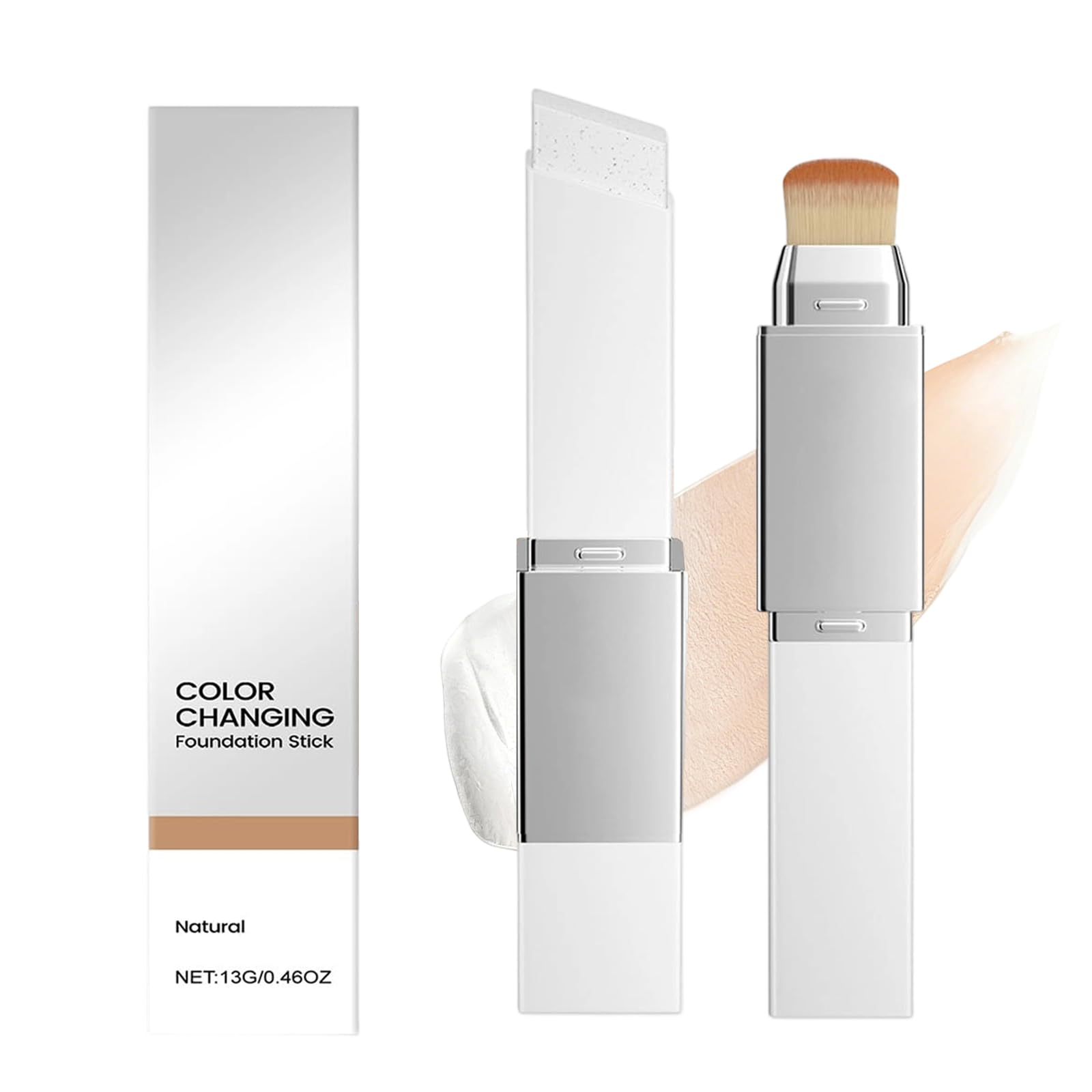 Color Changing Foundation Stick with Soft Brush - - All-Skin-Tone Fit Long-Lasting Waterproof High Coverage Natural