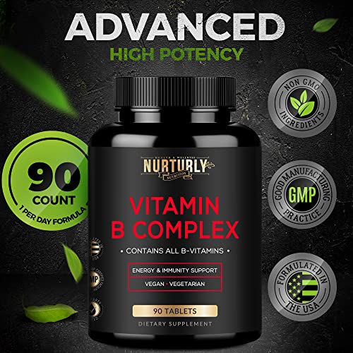 Nurturly Vitamin B Complex - Contains All Essential B Vitamins - B1, B2, B3, B5, B6, B7, B9, B12 And Biotin - Super B Complex Vitamins For Energy, Immunity And Mood Support - 90 Tablets #TOP5