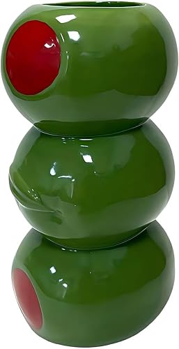Ceramic Olive Vase, Novelty Funky Green Vases for Home, Bar, Kitchen Decor | Retro Funky Green Olive Vase for Bar, Martini Party, Living Room Decor and Table Centerpiece