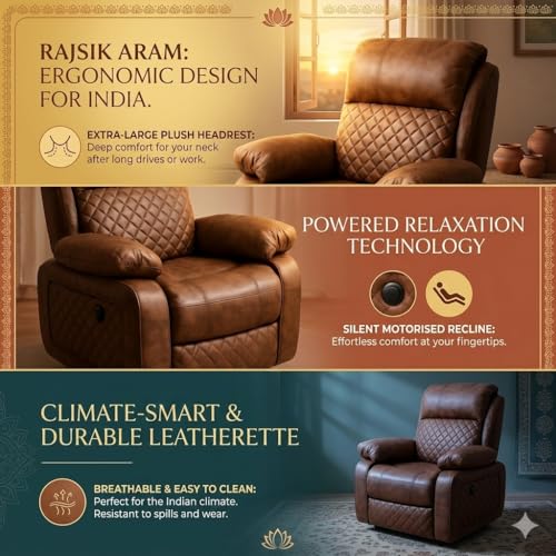 Image of Cable Crafts Deluxe Quilted Recliner in Brown Leatherette for Home Living Room Comfortable Seating