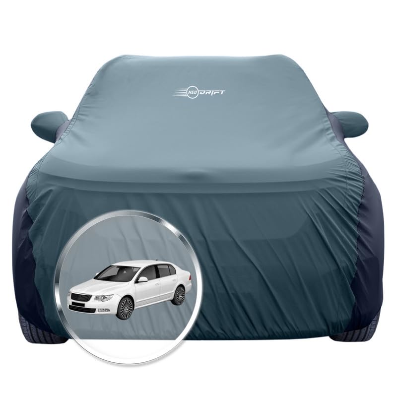 Image of NEODRIFT 'SuperTech' Car Cover for Skoda Superb (100% Water-Resistant, All Weather Protection, Tailored Fit, Multi-Layered & Breathable Fabric) (Colour: D.Green+Black)