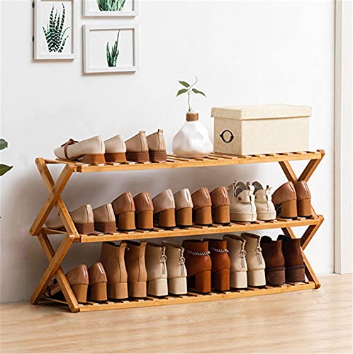 Porte-Chaussures Pliable, Bamboo sans Étagères De Chaussures Debout en Bambou Organisateur De Rangement De Chaussures pour Salle, Salon, Salle De Bain, Chambre À Coucher, Couloir, Placard,3 Layers