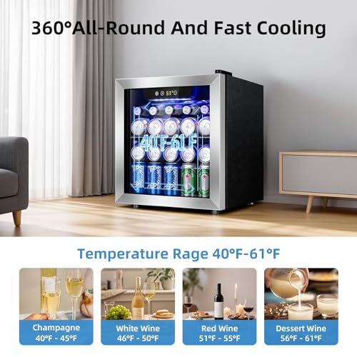 Image of Antarctic Star Beverage Cooler Holds Up to 48 Cans & 12 Wine Bottles, Stainless Steel Glass Door Drink Fridge with Digital Display and Electronic Temperature Control, Silver