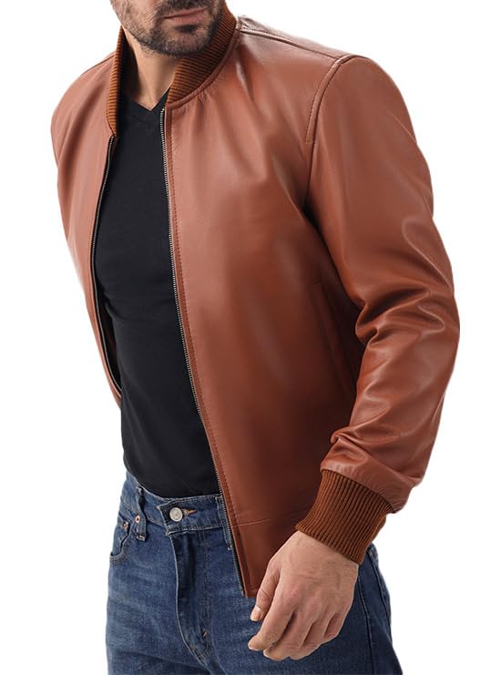 Milano Men's Varsity Style Leather Bomber Jacket - Genuine Lambskin MA-1 Casual Fashion Classic Jacket