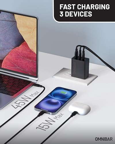 Image of 65W USB C Charger, 3-Port GaN Compact USB C Wall Charger Block with Foldable Plug, Type C Charger Fast Charging Block for MacBook, iPad, iPhone 17 /16 /15 /14, Samsung S26 /S25 /S24, Switch, Black