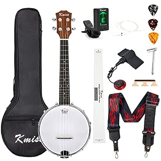 Kmise Banjolélé Banjo Ukulélé de concert, 4 cordes, 58,4 cm, Banjo avec housse de transport, accordeur, micro, bandoulière multifonction, cordes, médiators, chevalet, règle, clé Concert 23 inch MI2423 - Les Beatles, Paul McCartney, John Lennon, RIngo Starr, George Harrison