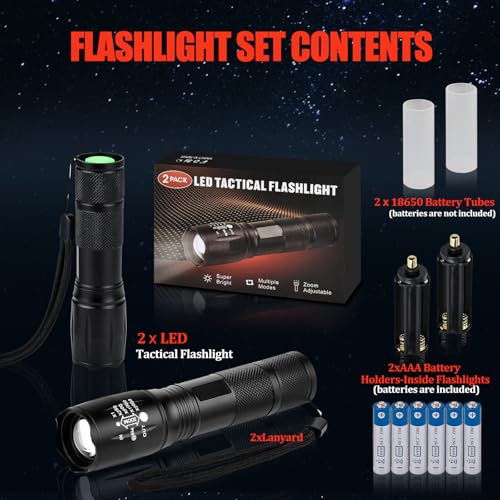 Image of Zoomable LED Flashlights 5 Modes Bright Tactical Torch High Lumens 2Pack