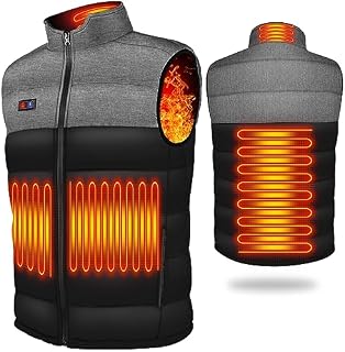 WANFEI Heated Gilet Heating Jacket, 3 Adjustable Temperature Electric Heated Vest for Men, USB Rechargeable Heated Body Warmer, Washable Heating Waistcoat for Outdoors (Power Bank Not Included)