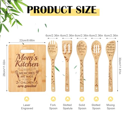 Xlsxexcl GIFTS FOR MOM Funny Mom Apron - Everything Is Better In Mom'S Kitchen, 6-Piece Wooden Utensil Set Cutting Board With Cooking Utensil, Best Mom Gift, Mother'S Day Gifts thumb #2