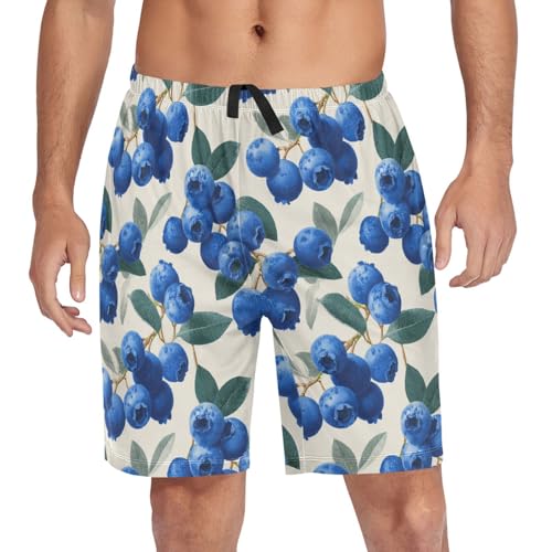 Men's Pajama Shorts Blueberry Berries Sleep Shorts for Men Pj Bottom Lounge Pants with Pockets